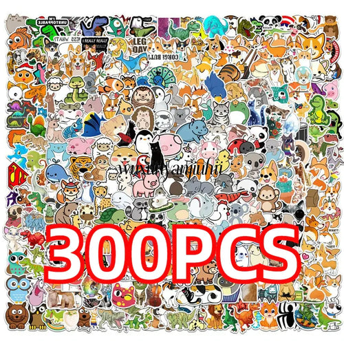 100/300PCS Mix Cute Cartoon Animals Graffiti Stickers DIY Phone Guitar Laptop Notebook Suitcase Cup Waterproof Sticker