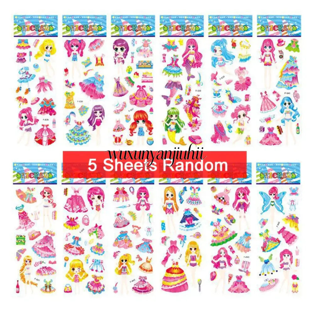 5 Sheets Kids Stickers Puffy Stickers for Children Birthday Christmas New Year Gift for Girl Boy Scrapbooking Cartoon