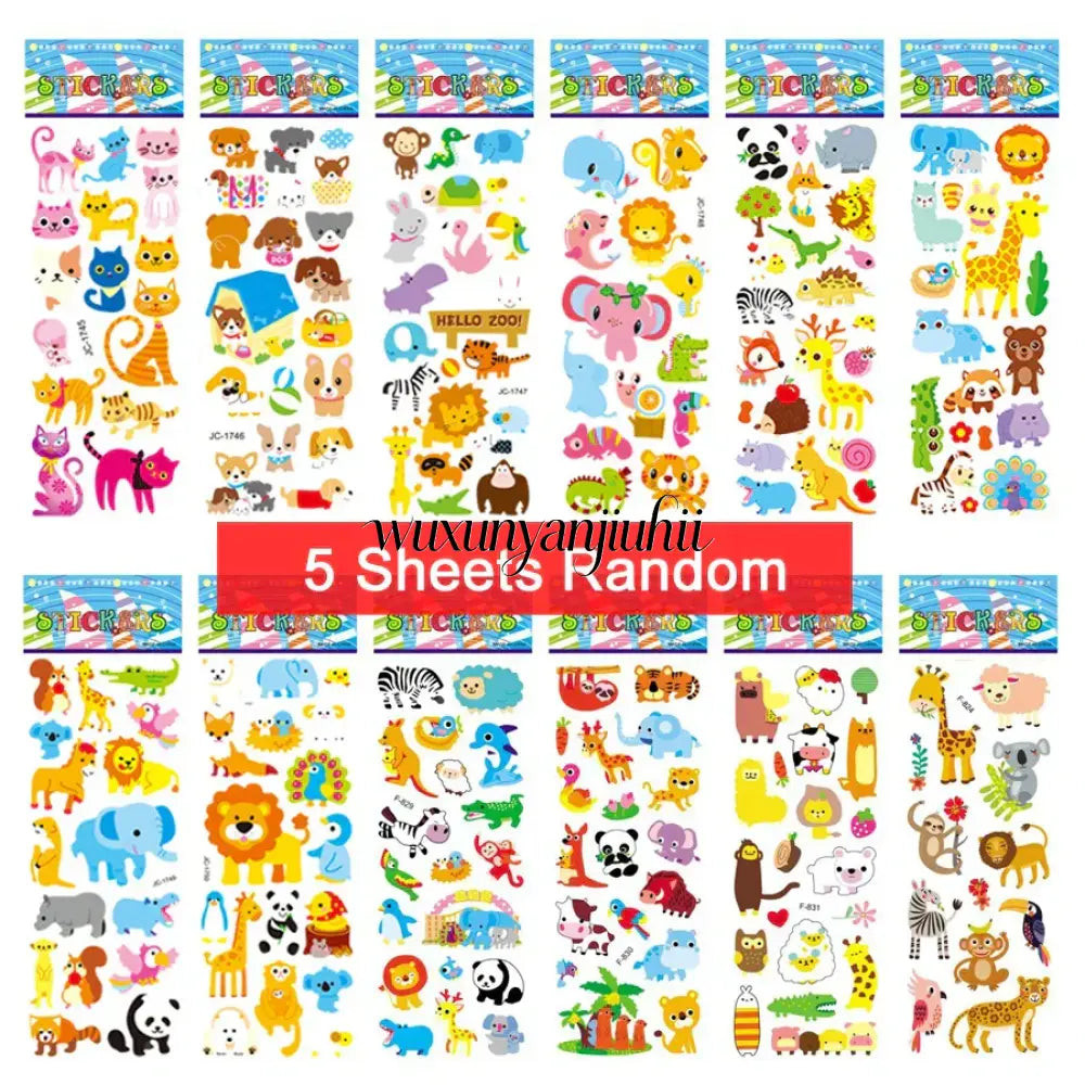 5 Sheets Kids Stickers Puffy Stickers for Children Birthday Christmas New Year Gift for Girl Boy Scrapbooking Cartoon