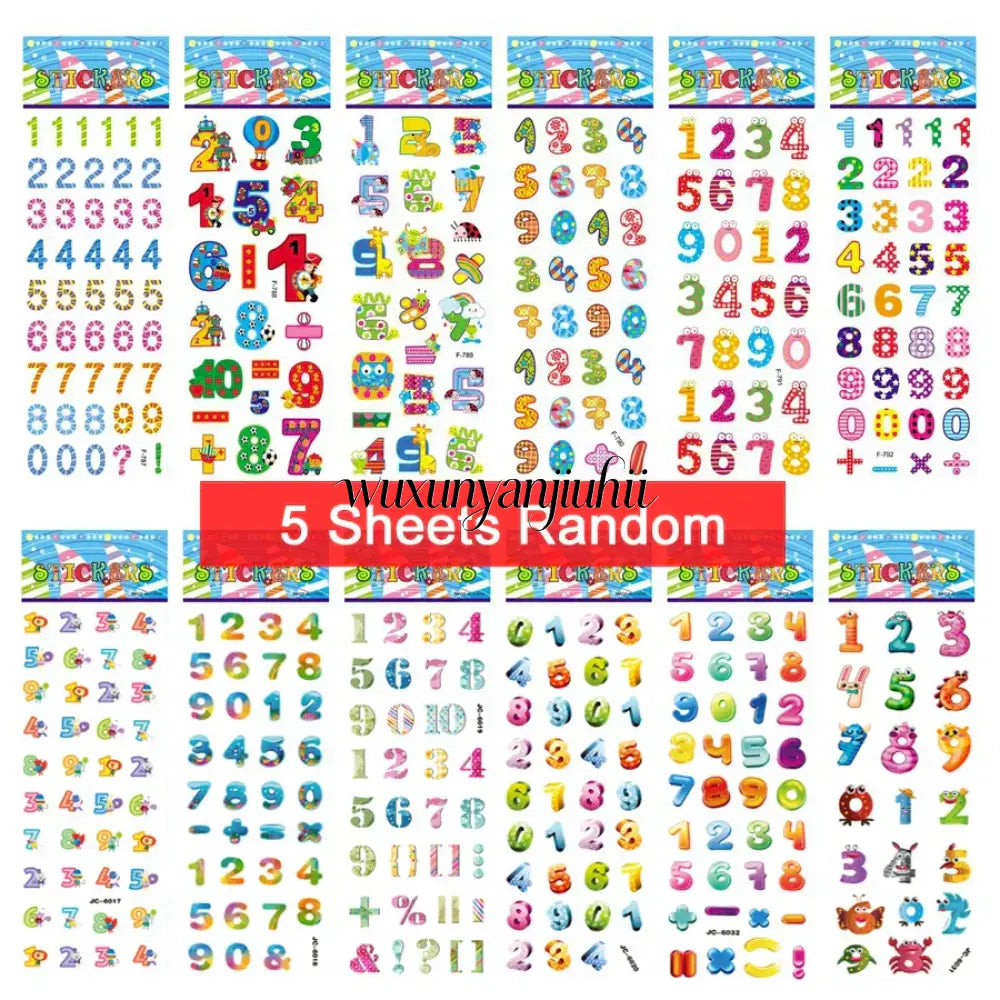 5 Sheets Kids Stickers Puffy Stickers for Children Birthday Christmas New Year Gift for Girl Boy Scrapbooking Cartoon
