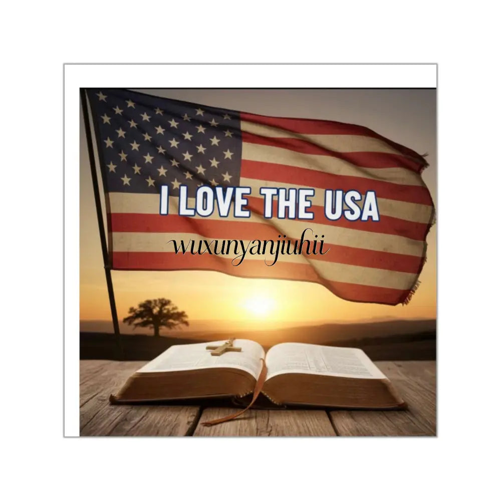 I Love the USA Square Vinyl Sticker, Patriotic American Flag Decal - 2’’ × 2’’ - Stickers