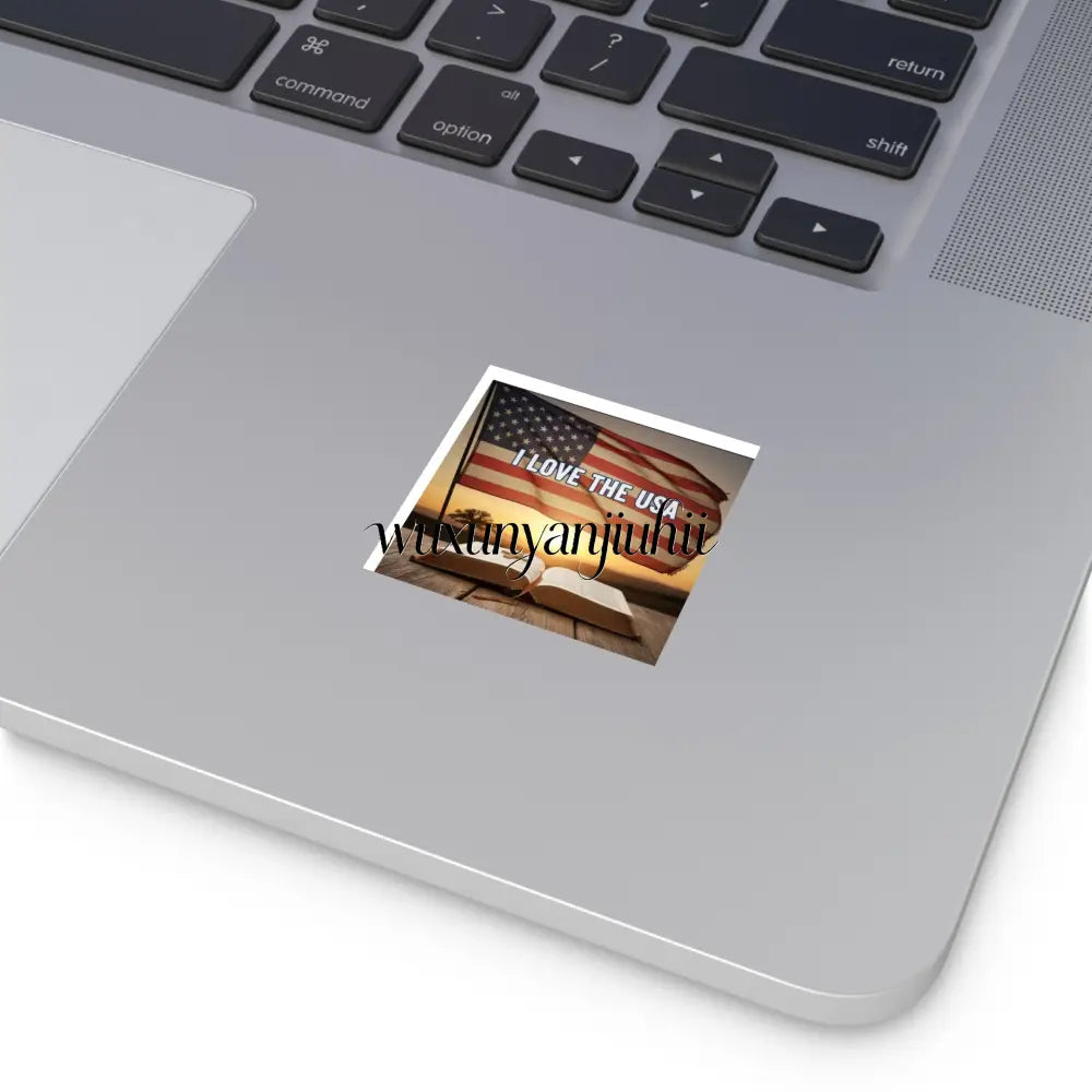 I Love the USA Square Vinyl Sticker, Patriotic American Flag Decal - 2’’ × 2’’ - Stickers