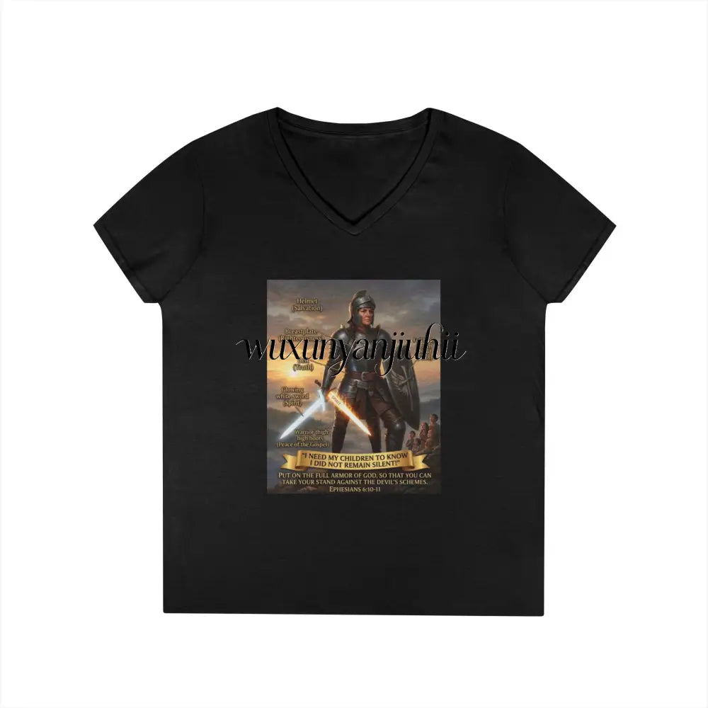 Ladies’ V-Neck T-Shirt, Inspirational Warrior Artwork Tee - S / Black - V-neck