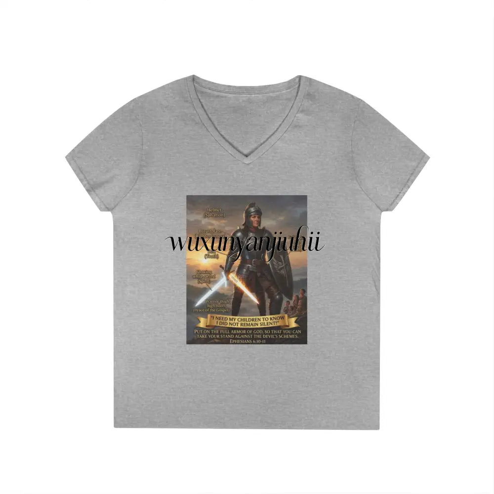 Ladies’ V-Neck T-Shirt, Inspirational Warrior Artwork Tee - S / Sport Grey - V-neck