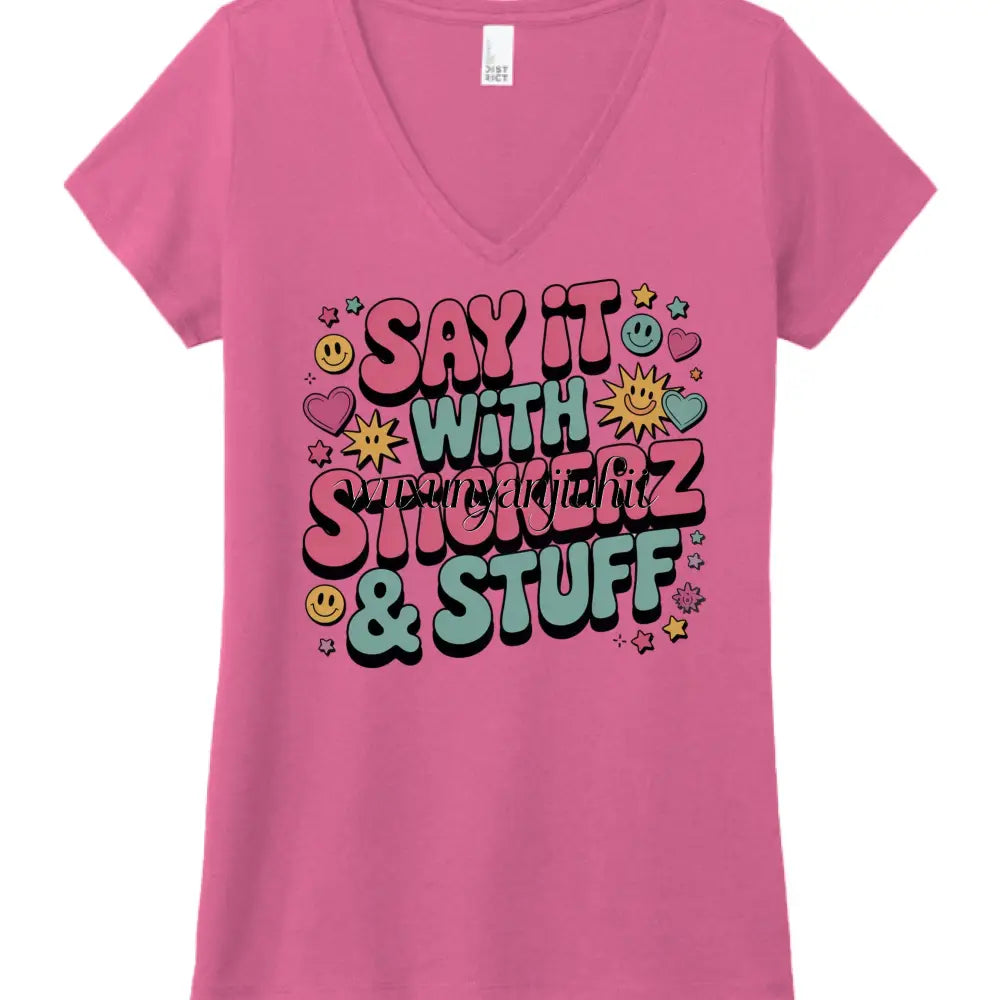 Say it with Stickerz 2 - Fuchsia Frost / XS - Printed T-Shirts